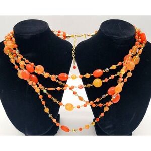 JOAN RIVERS COLLECTION‎ FASHION 5 STRANDE PINK AMBER BEADS JEWEL NECKLACE SIGNED